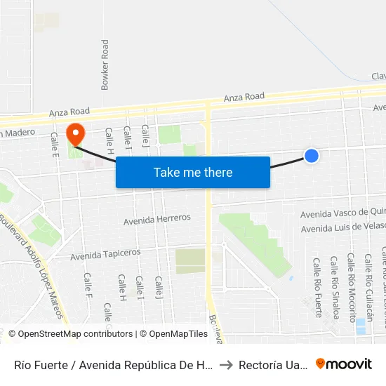 Río Fuerte / Avenida República De Haití to Rectoría Uabc map