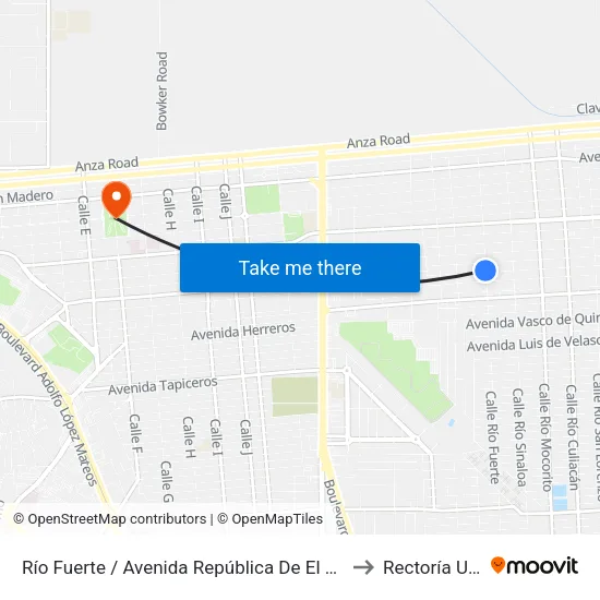 Río Fuerte / Avenida República De El Salvador to Rectoría Uabc map