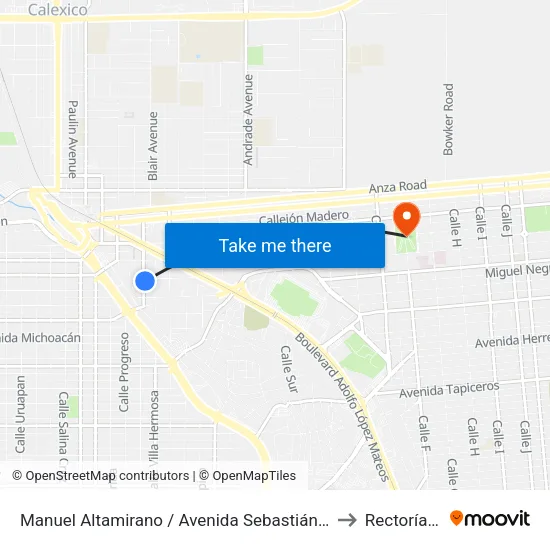 Manuel Altamirano / Avenida Sebastián Lerdo De Tejada to Rectoría Uabc map