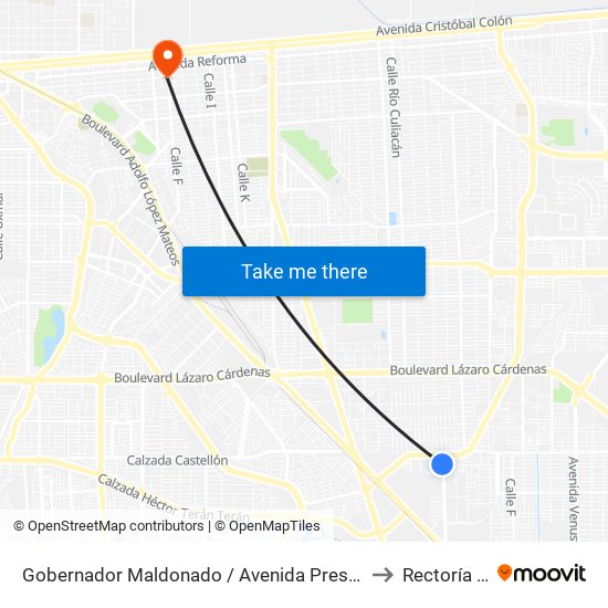 Gobernador Maldonado / Avenida Presa López Zamora to Rectoría Uabc map