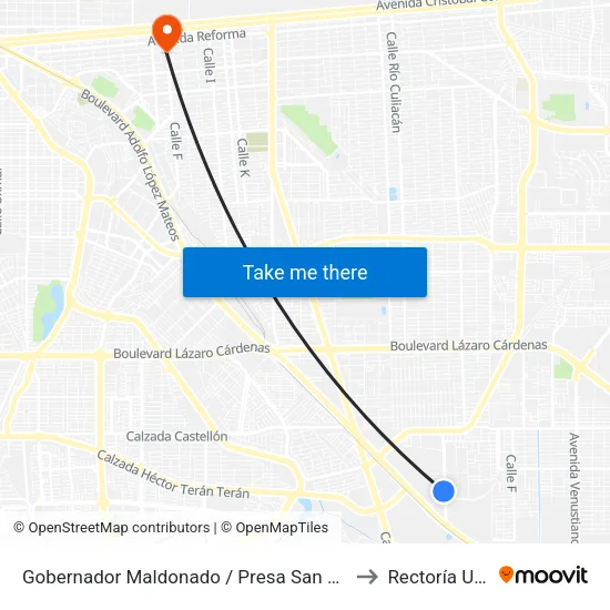 Gobernador Maldonado / Presa San Joaquín to Rectoría Uabc map