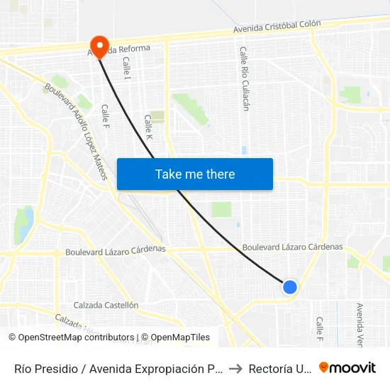 Río Presidio / Avenida Expropiación Petrolera to Rectoría Uabc map