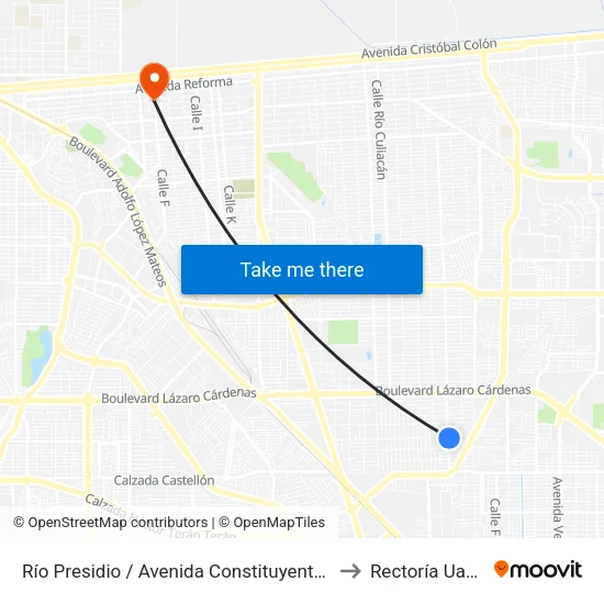 Río Presidio / Avenida Constituyentes to Rectoría Uabc map