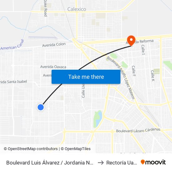 Boulevard Luis Álvarez / Jordania Norte to Rectoría Uabc map