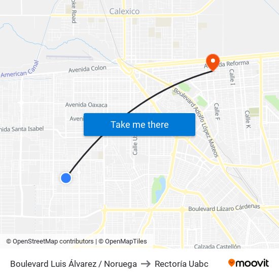 Boulevard Luis Álvarez / Noruega to Rectoría Uabc map