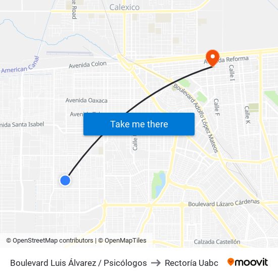 Boulevard Luis Álvarez / Psicólogos to Rectoría Uabc map