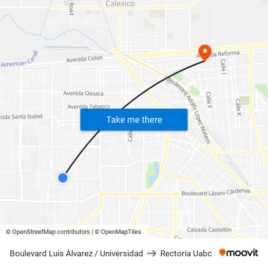 Boulevard Luis Álvarez / Universidad to Rectoría Uabc map