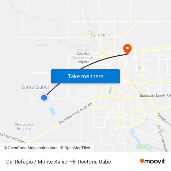 Del Refugio / Monte Xanic to Rectoría Uabc map