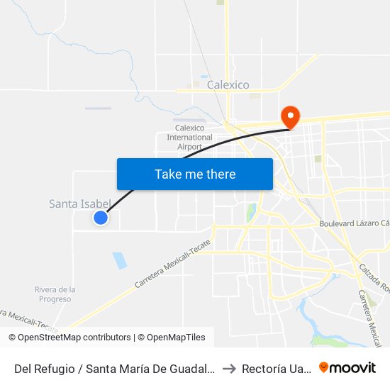 Del Refugio / Santa María De Guadalupe to Rectoría Uabc map
