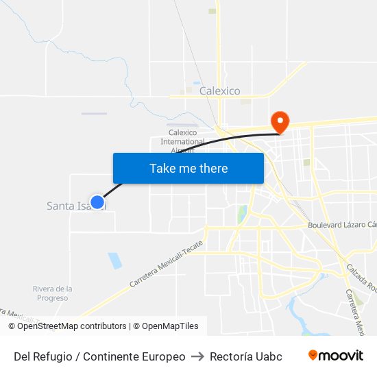 Del Refugio / Continente Europeo to Rectoría Uabc map