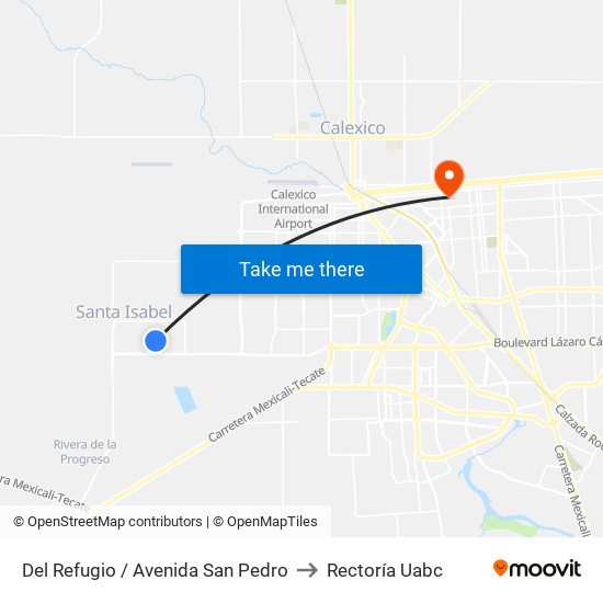 Del Refugio / Avenida San Pedro to Rectoría Uabc map