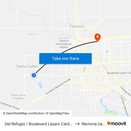 Del Refugio / Boulevard Lázaro Cárdenas to Rectoría Uabc map