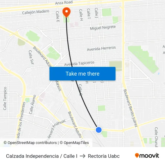 Calzada Independencia / Calle I to Rectoría Uabc map