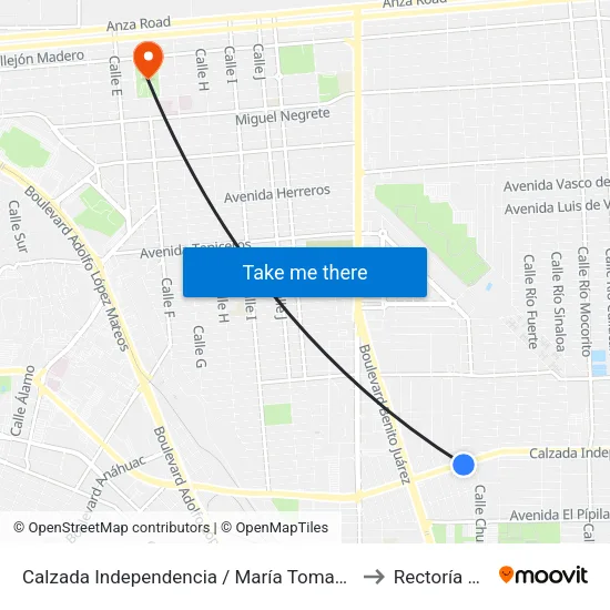Calzada Independencia / María Tomasa Estévez to Rectoría Uabc map