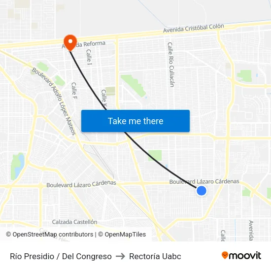 Río Presidio / Del Congreso to Rectoría Uabc map