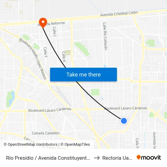 Río Presidio / Avenida Constituyentes to Rectoría Uabc map
