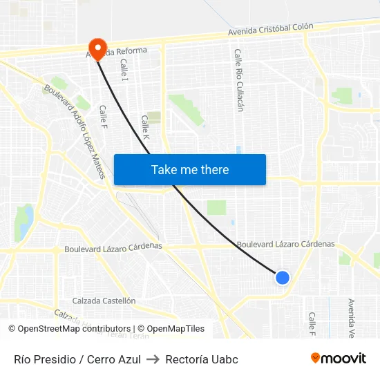 Río Presidio / Cerro Azul to Rectoría Uabc map