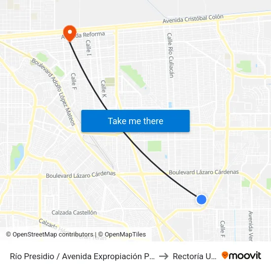 Río Presidio / Avenida Expropiación Petrolera to Rectoría Uabc map