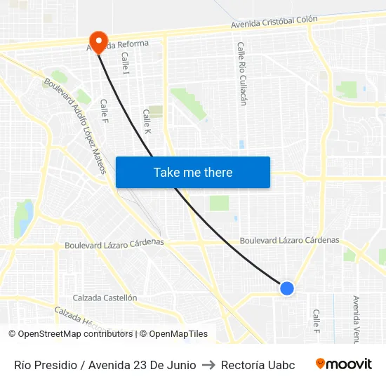 Río Presidio / Avenida 23 De Junio to Rectoría Uabc map