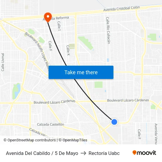 Avenida Del Cabildo / 5 De Mayo to Rectoría Uabc map