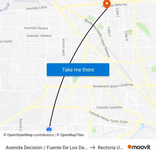 Avenida Decisión / Fuente De Los Deseos to Rectoría Uabc map
