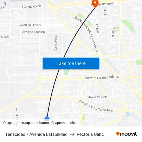 Tenacidad / Avenida Estabilidad to Rectoría Uabc map