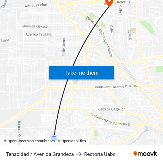 Tenacidad / Avenida Grandeza to Rectoría Uabc map