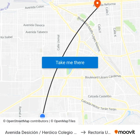 Avenida Desición / Heróico Colegio Militar to Rectoría Uabc map