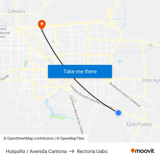 Huiquiño / Avenida Cantona to Rectoría Uabc map