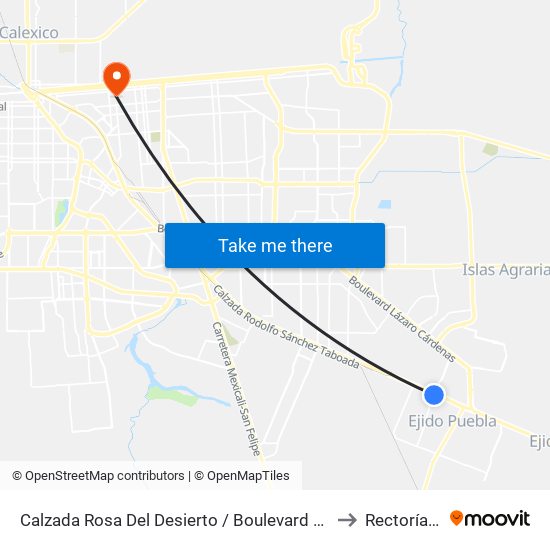 Calzada Rosa Del Desierto / Boulevard Sánchez Taboada to Rectoría Uabc map