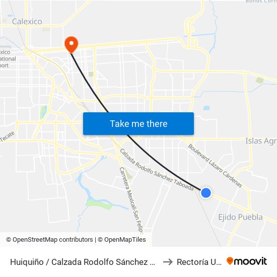 Huiquiño / Calzada Rodolfo Sánchez Taboada to Rectoría Uabc map