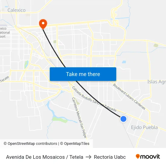 Avenida De Los Mosaicos / Tetela to Rectoría Uabc map