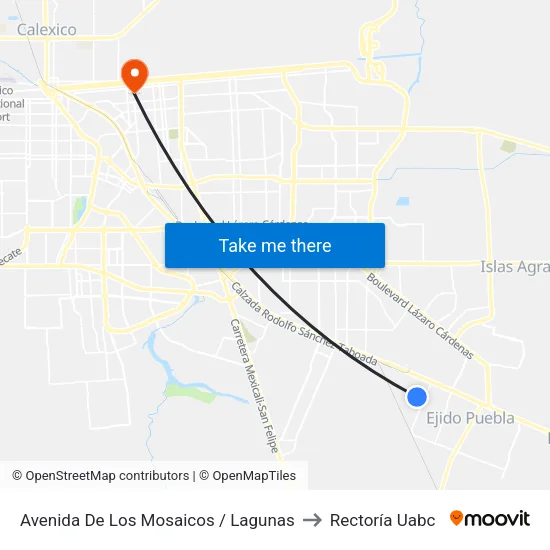 Avenida De Los Mosaicos / Lagunas to Rectoría Uabc map
