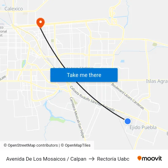 Avenida De Los Mosaicos / Calpan to Rectoría Uabc map