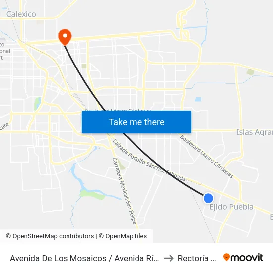 Avenida De Los Mosaicos / Avenida Río San Ángel to Rectoría Uabc map