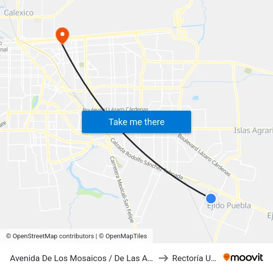 Avenida De Los Mosaicos / De Las Adelfas to Rectoría Uabc map