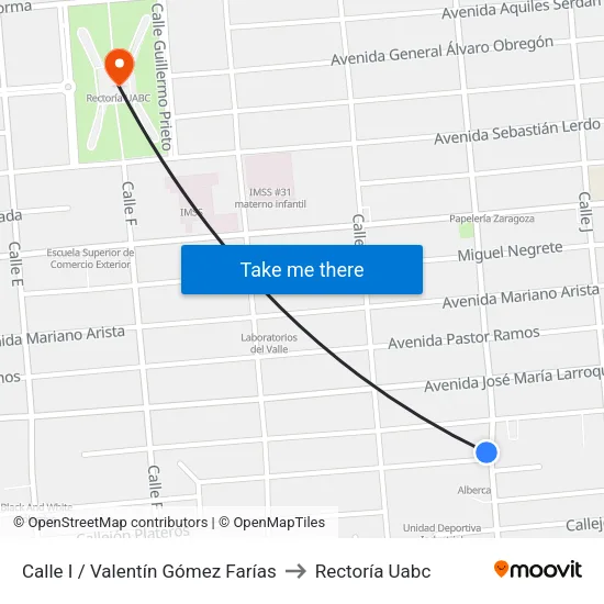 Calle I / Valentín Gómez Farías to Rectoría Uabc map