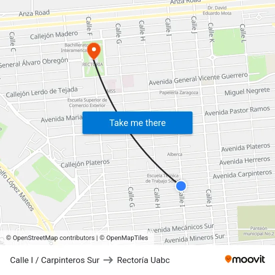 Calle I / Carpinteros Sur to Rectoría Uabc map