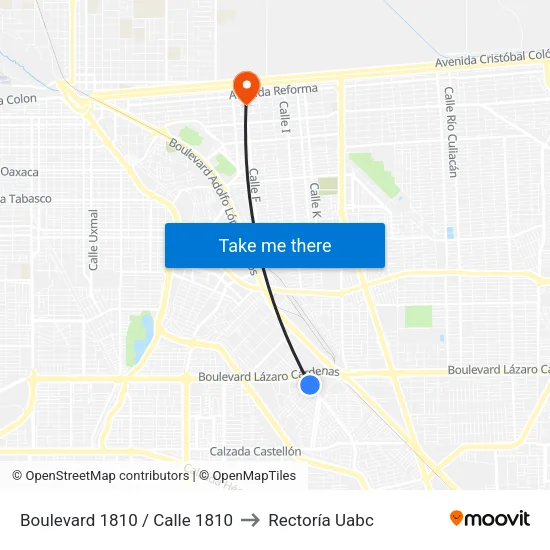 Boulevard 1810 / Calle 1810 to Rectoría Uabc map