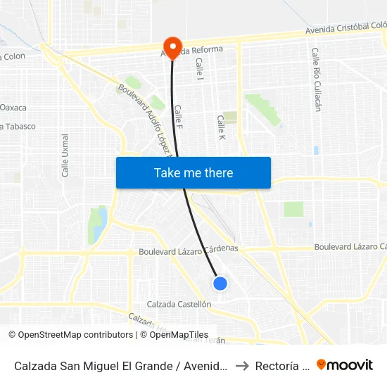 Calzada San Miguel El Grande / Avenida Niños Héroes to Rectoría Uabc map