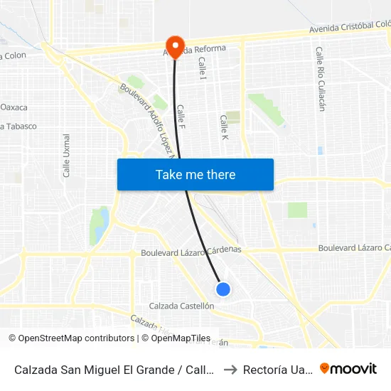 Calzada San Miguel El Grande / Calle 45 to Rectoría Uabc map