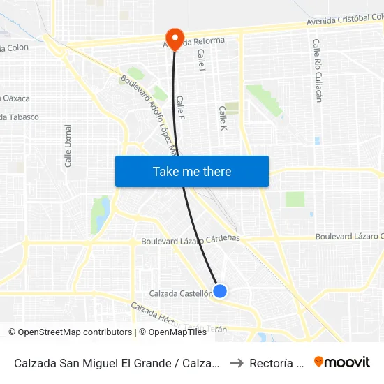 Calzada San Miguel El Grande / Calzada Castellón to Rectoría Uabc map