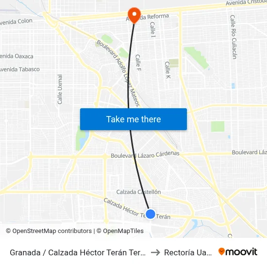 Granada / Calzada Héctor Terán Terán to Rectoría Uabc map