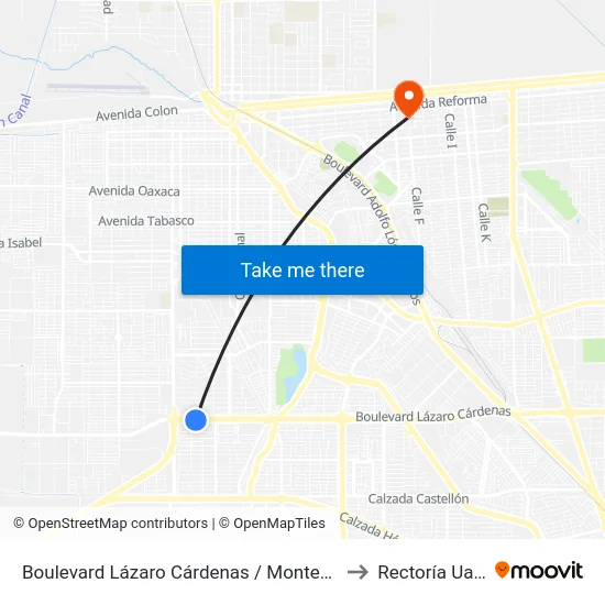 Boulevard Lázaro Cárdenas / Montecarlo to Rectoría Uabc map