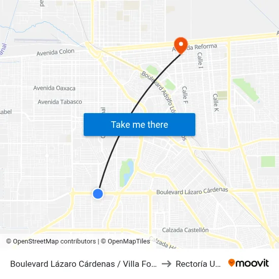 Boulevard Lázaro Cárdenas / Villa Fontana to Rectoría Uabc map