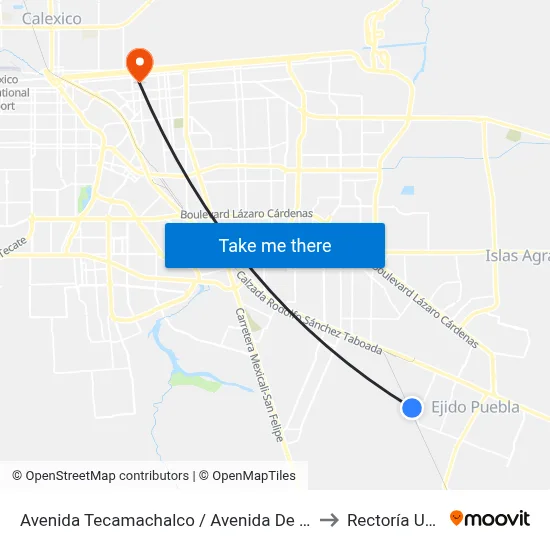 Avenida Tecamachalco / Avenida De Grapa to Rectoría Uabc map