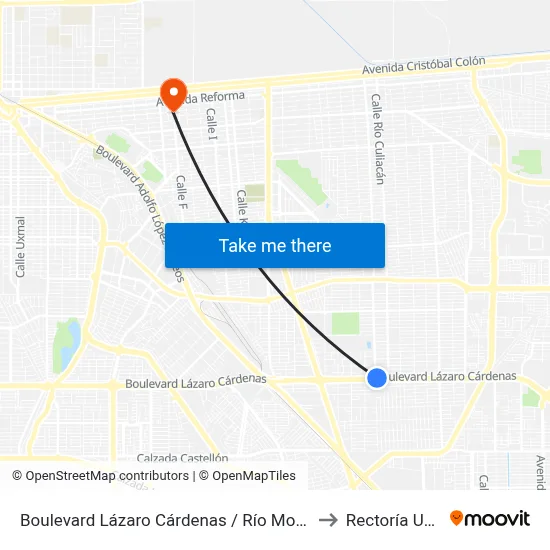 Boulevard Lázaro Cárdenas / Río Mocorito to Rectoría Uabc map