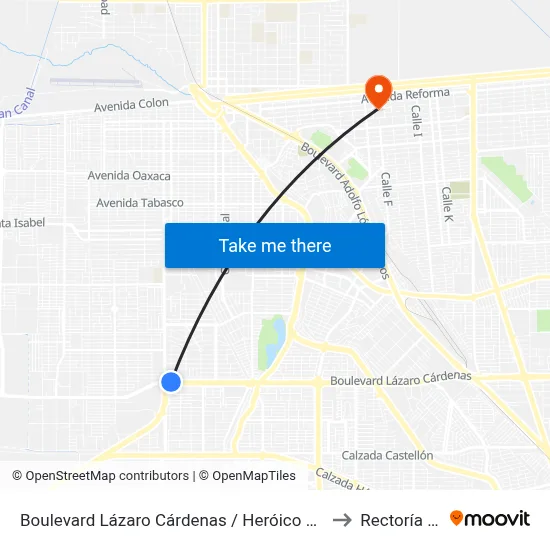 Boulevard Lázaro Cárdenas / Heróico Colegio Militar to Rectoría Uabc map
