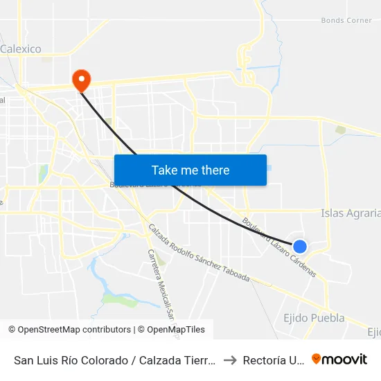 San Luis Río Colorado / Calzada Tierra Cálida to Rectoría Uabc map