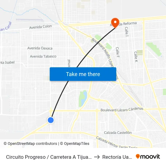 Circuito Progreso / Carretera A Tijuana to Rectoría Uabc map